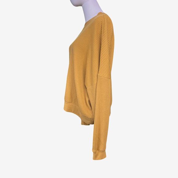 GAP Mustard Waffle Knit Oversized Crewneck Sweatshirt Top Size L - Picture 4 of 7